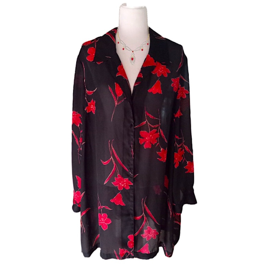 Elisabeth Williams Women's Black Floral Tunic/Duster/Swimwear Cover-up